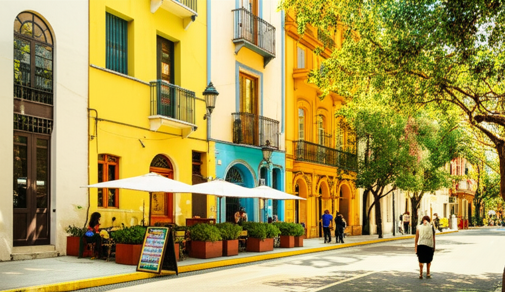 Colorful colonial buildings and cobblestone streets in Buenos Aires Palermo neighborhood